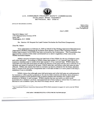 Product Safety Letter - CPSIA